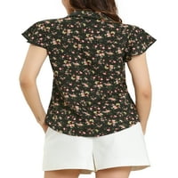 Уникатни поволни цени за женски цветни блузи точки јака случајно копче за кратки ракави нагоре до кошула