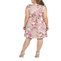 24 -годишна облека за удобност Лорен кафеава и розова цветна империја половината плус фустан со големина