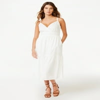 Бесплатно склопување женски двојно лента Ками се вклопува и Флејд Миди фустан, големини XS-XXL