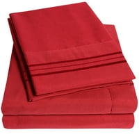 Слатка домашна колекција серија за кревети - дополнителен мек микрофибер длабок џеб -лист сет - црвен, полн