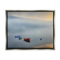 Misty Lake Canoes Сцена на маглата Пејзаж сликарство сјај сиво врамен уметнички печатен wallид уметност