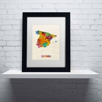 Трговска марка ликовна уметност Шпанија Акварел мапа Канвас уметност од Мајкл Томпсет, бела мат, црна рамка,