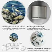 Дизајн -портрет на галеб птици покрај морето 'Наутички и крајбрежен круг метална wallидна уметност - диск