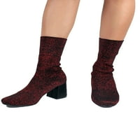 Природна ветре женска затегната чорап плетена висока потпетица бута во црвена боја