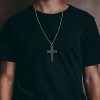 Ариста кубна цирконија машка крст приврзок во црна позлатена не'рѓосувачка челик, 24 “
