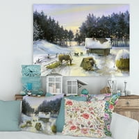 DesignArt 'Куќа покриена со снег со Winterscene' Country Canvas Wall Art Print