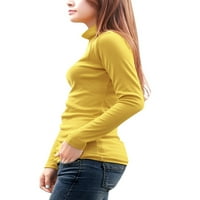 Женски долг ракав желка врат завиткана есенска блуза жолта 18