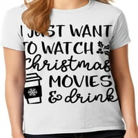 Графичка Америка празнична, само сакам да гледам Божиќни филмови и да пијам топла какао за одмор, женска графичка маица