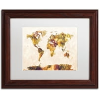 Трговска марка ликовна уметност Светска мапа во акварел сликарство Канвас уметност од Мајкл Томпсет, бел мат,