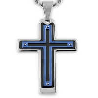 Крајбрежен накит сина позлатена три -боја од не'рѓосувачки челик крст