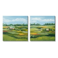 Студената рурална земја пасишта на фармата Пасишта за сликање на пејзаж, завиткана од платно, печатена wallидна уметност, сет од 2