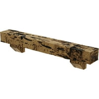 Ekena Millwork 6 H 6 D 72 W Pecky Cypress Faa Wood Camplace Mantel комплет со Ешфорд Корбелс, природен златен