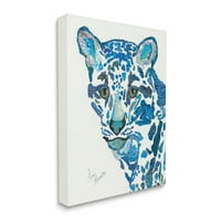 Индустриски индустрии Облажени леопард со сини обрасци, галерија за сликање на животински свет, завиткано платно печатено wallидна уметност, дизајн од Лиза Моралес