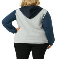 Уникатни поволни цени женски плус големина во боја блок патент на качулка, случајна јакна со џеб