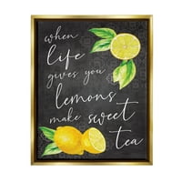 Ступела кога животот ви дава лимони сладок чај фраза храна и пијалоци сликање златен пловиј врамен уметнички