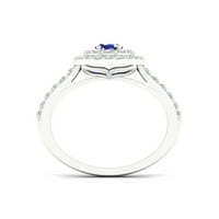 Империјал скапоцен камен Стерлинг сребрен овален пресек создаден Цејлон Сафир и создаде бел сафир двојно ореолски прстен за ангажман на жени