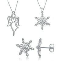 Родиум позлатен месинг дијамант Акцент моден накит сет со обетки од снегулки и приврзоци за приврзоци и ангел