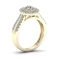 3 4CT TDW Diamond 14K жолто злато двојно ореолски ангажман прстен