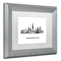 Трговска марка ликовна уметност „Индијанаполис Индијана Скајлин WB-BW“ платно уметност од Марлен Вотсон, бел мат, сребрена рамка