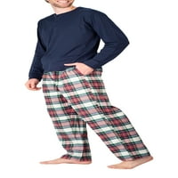 Машка пижама постави фланел пижами за мажи, поставени со карирани панталони за пижами и маица со долг ракав