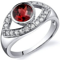 КТ тркалезна црвена гарнет и кубни цирконија кластерски прстен во сребро сребро