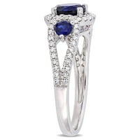 Miabella Women's'sims 1- Carat T.G.W. Создадени сини сафир и карат дијамант 10kt розово злато 3- камен прстен