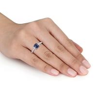Miabella Women's'sims 1- Carat T.G.W. Перница, сина сафир, срце, со бел сафир и карат Т.В. Тркалезен дијамант 14KT бело злато 3-камен прстен