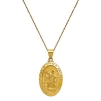Primal Gold Karat Yellow Gold Polired и Satin St. Christopher медал приврзок со ланец