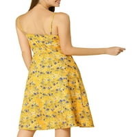 Уникатни поволни цени, женски цветни шпагети каиш пресврт на предниот замав фустан