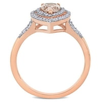 Miaенски Carat Carat T.G.W. Морганит од круша и Карат Т.В. Тркалезно дијамант 14KT розово злато двојно ореол прстен