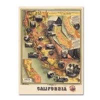 Трговска марка ликовна уметност 'U Map of Ca' Canvas Art by Vintage lavoie