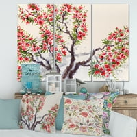 Црвени цвеќиња на пролетното цветно дрво II сликарство платно уметничко печатење